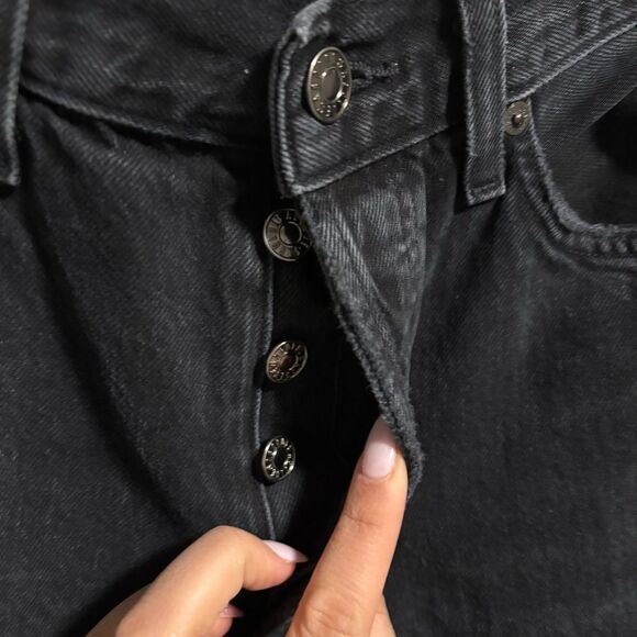 Agolde Lana Mid Rise Straight Leg Jeans Black Distressed- Size 26 - Picture 8 of 11